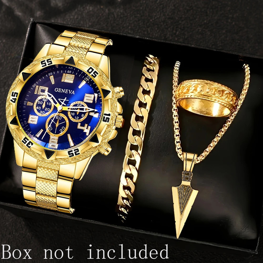 Cross-Border Popular Men's Watch Set, High-End Men's Business Watch, Men's Gift Watch Four-Piece Set Wholesale