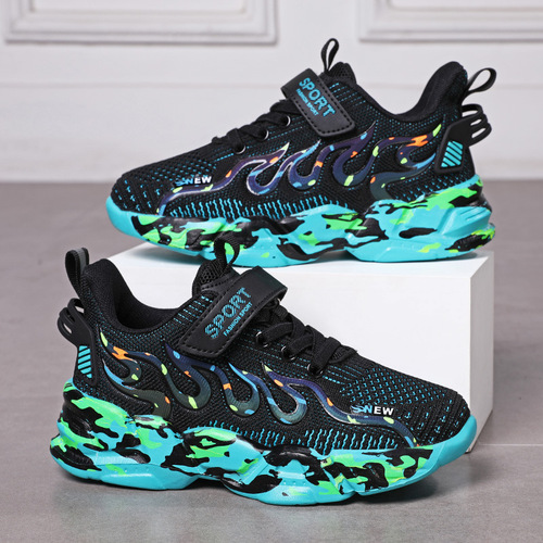 Factory Direct Supply Wholesale New Children's Sports Shoes Breathable Mesh Shoes for Boys Middle Children Running Shoes Foreign Trade