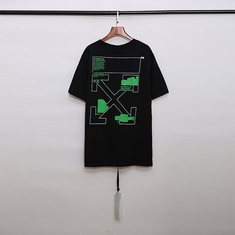 [Código Europeo] de flecha de gradiente clásico disuelto línea de advertencia de graffiti ow marca de moda pareja religiosa Camiseta de manga corta