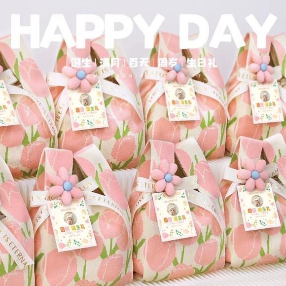 Pink tulip with ribbon six-petal flower [16*28]