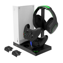 XboxSeriesS主機散熱風扇底座XSS游戲手柄雙電池座充帶耳機掛架
