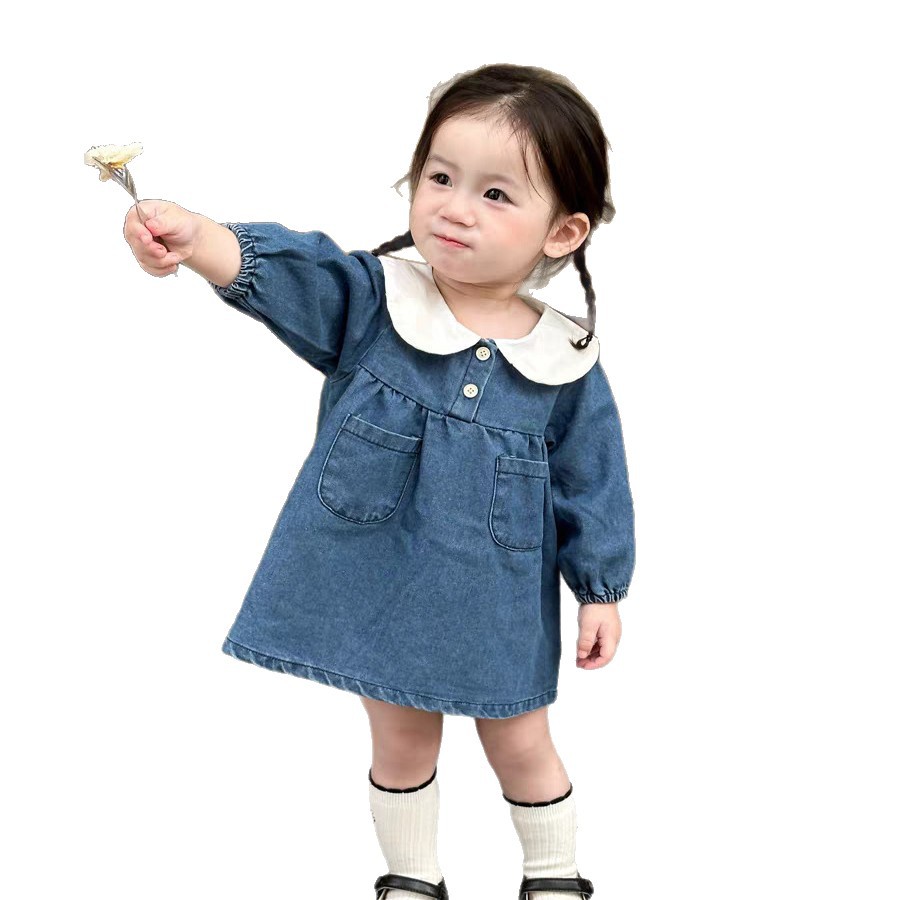 106059819@qq.com 106059819@qq.com Nouvelle robe de poupée en denim doux, style coréen, idéale pour le printemps et l'automne. Manches longues rabattues, col poupée._voghion.com