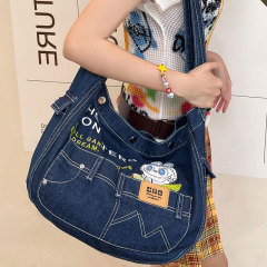伊妮兒 卡通牛仔包包學生通勤托特包大容量斜挎包跨境專供單肩包
