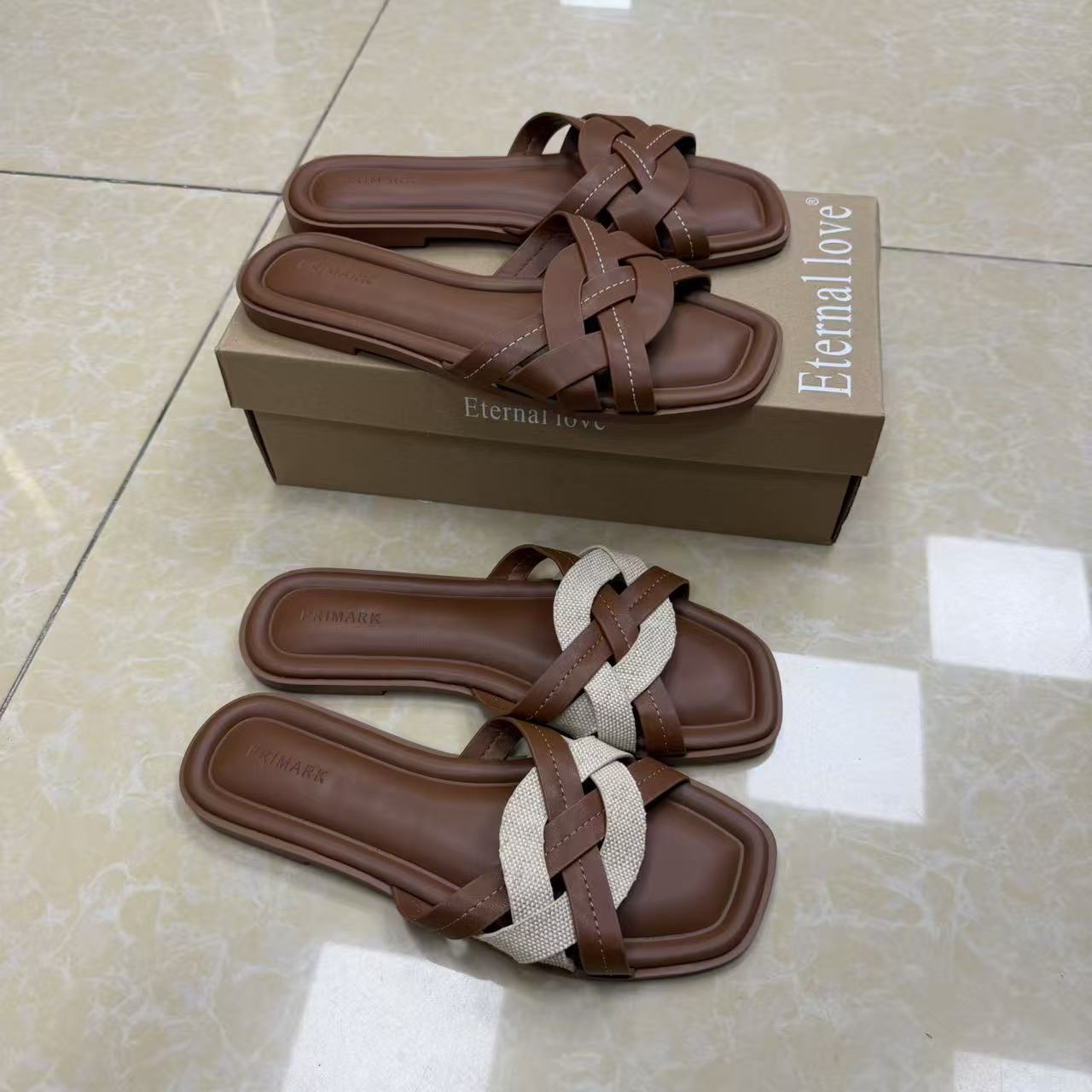 Foreign Trade Women's Shoes, Summer Casual Square-Toe Color-Blocked Cross-Strap Straw Flat Sandals for Women