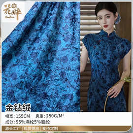 金钻绒印花绒布现货 复古韩国绒丝绒烂花绒连衣裙新中式旗袍面料