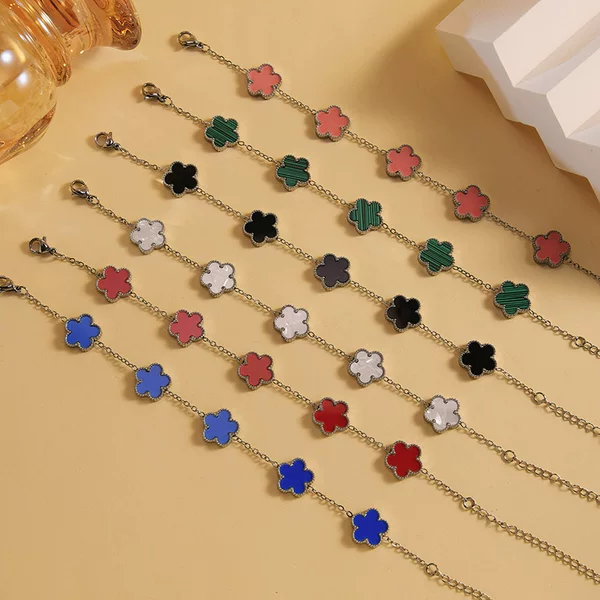 Cross-Border Steel Color Clover Five-Leaf Flower Bracelet Light Luxury High-End Women's Popular Four-Leaf Clover Stainless Steel Hand Jewelry