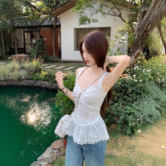 白色纯欲蕾丝花边小吊带背心女夏季时尚新款甜辣妹修身无袖小上衣