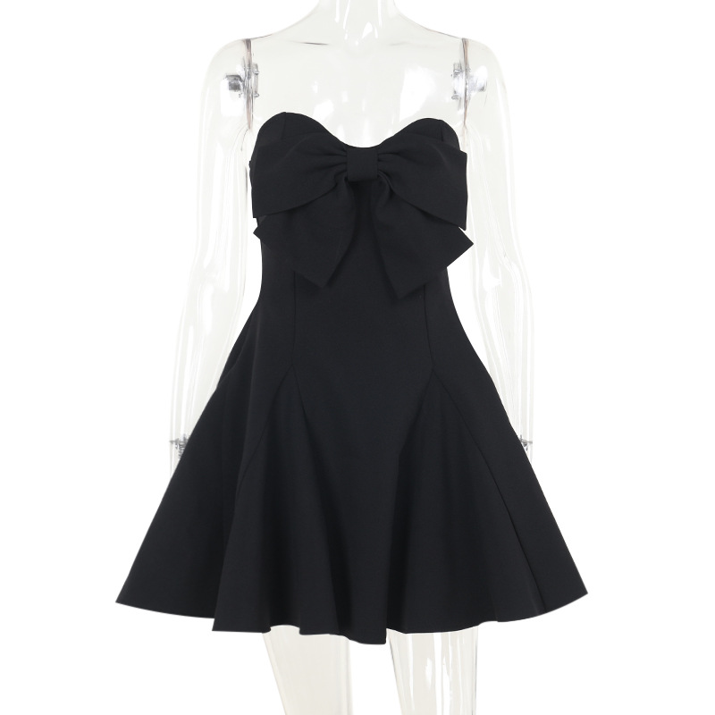 YL24445 Autumn 2025 New European And American Style Elegant Sexy Slim Bowknot Strapless Short Dress For Women_ecoleips.com