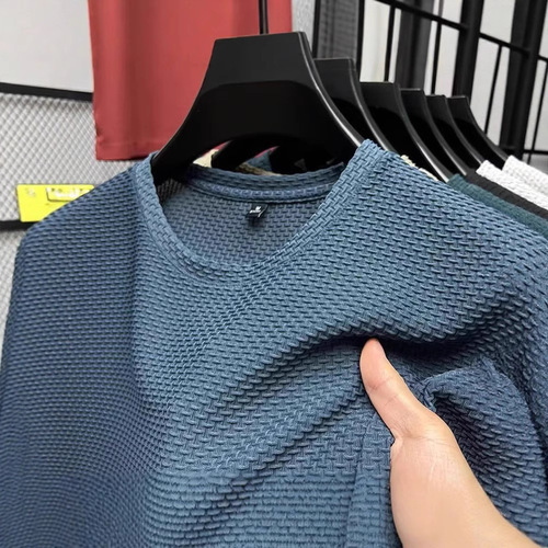 Men's Ice Silk Quick Dry T-Shirt Summer Short Sleeve Mesh Breathable Exercise Top for Running - Large Size