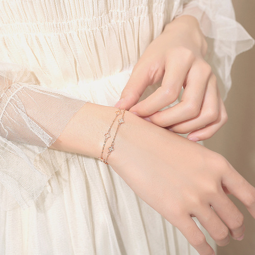 925 sterling silver four-leaf clover bracelet for women Xia Sen series double layer light luxury simple ins hand decoration small fresh Valentine's Day gift