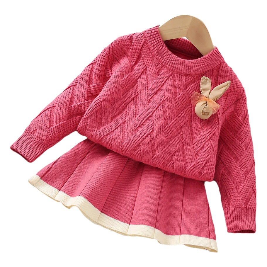 Conjunto de suéter para niñas otoño-invierno 2023, estilo coreano y occidental – suéter y falda de punto.