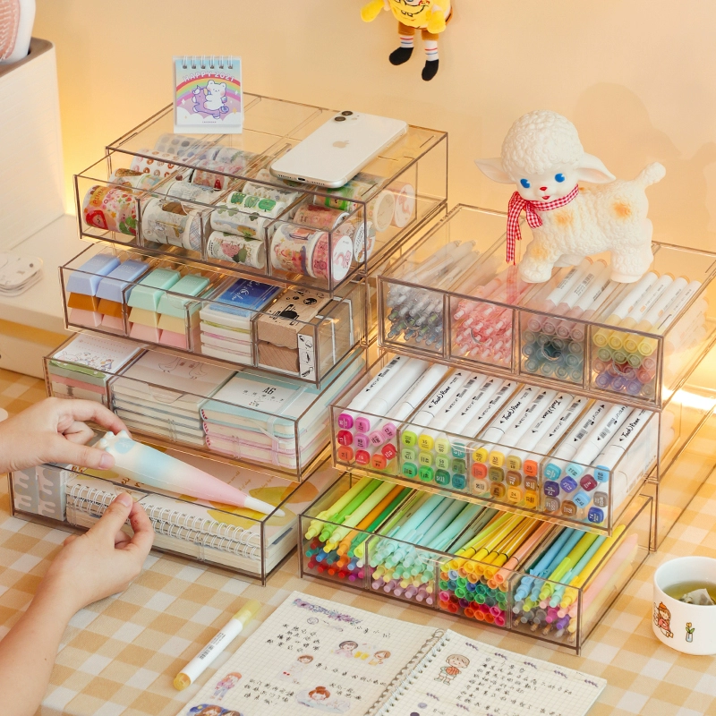 Acrylic stationery, capacious storage box, dustproof pens holder for students for boxes