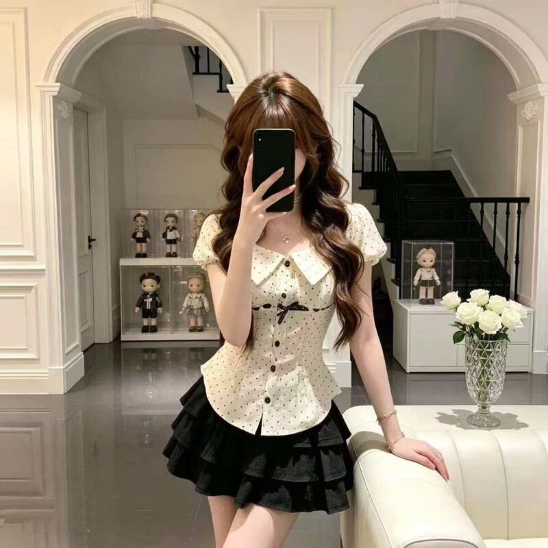 2026 Summer Super Sweet MM College Style Two-Piece Set: Top with Cake Short Sleeves and Skirt for Petite Girls 2026 Summer Super Sweet MM College Style Two-Piece Set: Top with Cake Short Sleeves and Skirt for Petite Girls