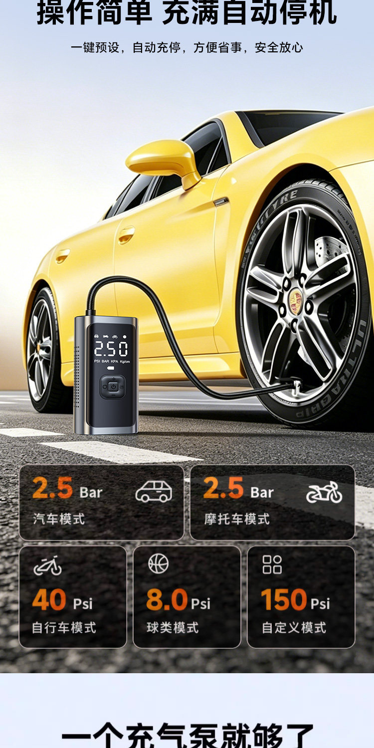 Car-mounted wireless air pump, portable electric inflator for cars, high-pressure tire inflator for small cars