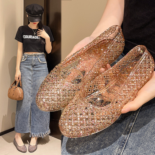 Fashion new transparent women's sandals summer temperament women's niche flat shoes Baotou hollow light luxury women's shoes
