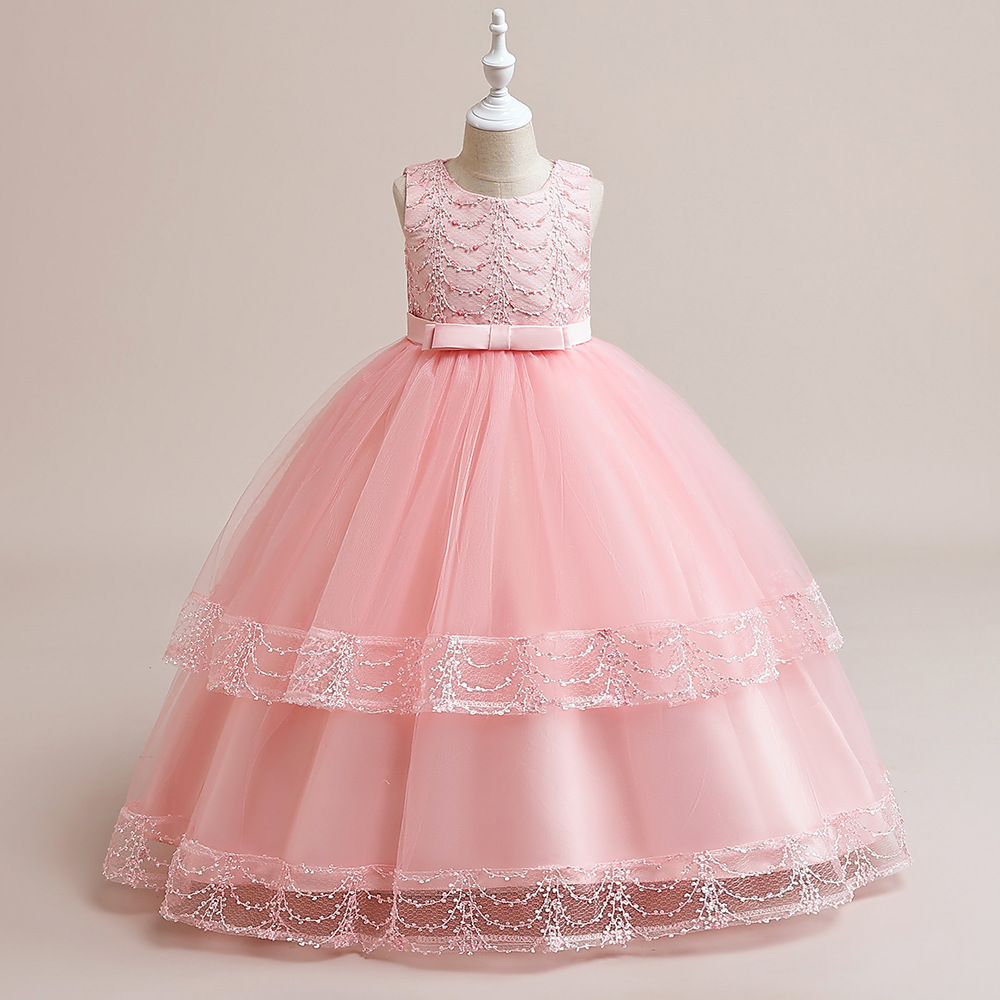 Nuevo vestido de niña transfronterizo vestido de princesa largo vestido de malla vestido sin mangas vestido de piano