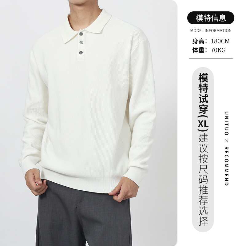 Lujo ligero hombre polo hombre de negocios casual alto sentido de la solapa suéter de punto polo chaqueta hombre