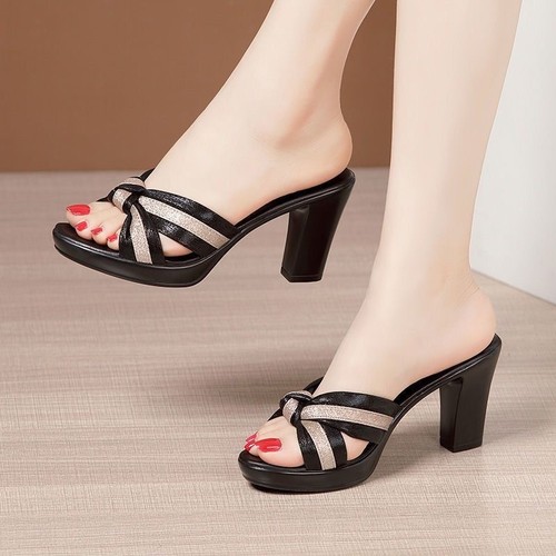 2024 Spring New Women's Wide-Feet Thick-Heel Casual Shoes for Export, Fashionable and Versatile Border Trade Cross-Border Color-Matched Sandals on Temu