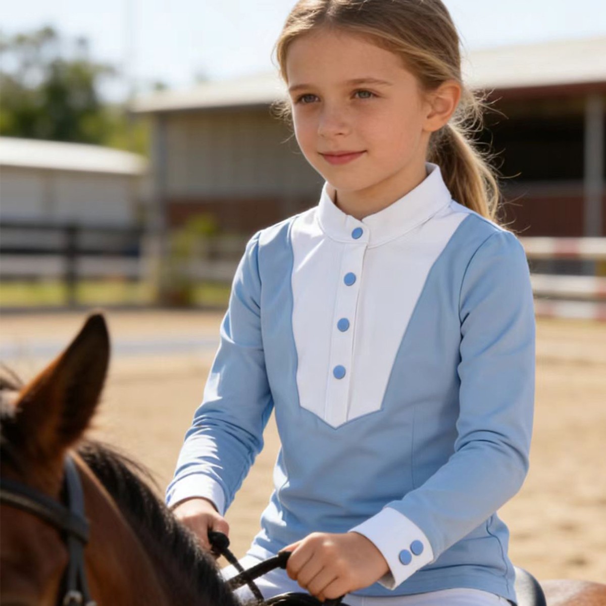 Children's Short-Sleeved Equestrian T-Shirt Kidsren's Equestrian Clothing Summer Long-Sleeved Quick-Drying High-Elastic Tops for Boys and Girls Riding Clothing