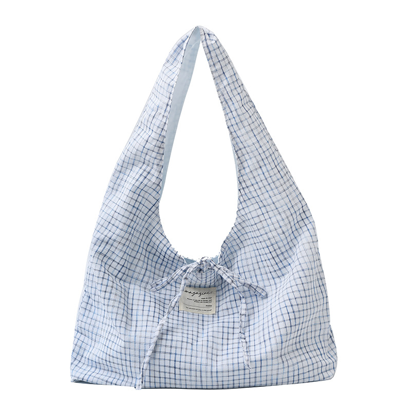 Bolso Tote de moda coreana 2025 verano nuevo bolso femenino a cuadros bolso de color en contraste bolso de lona de gran capacidad