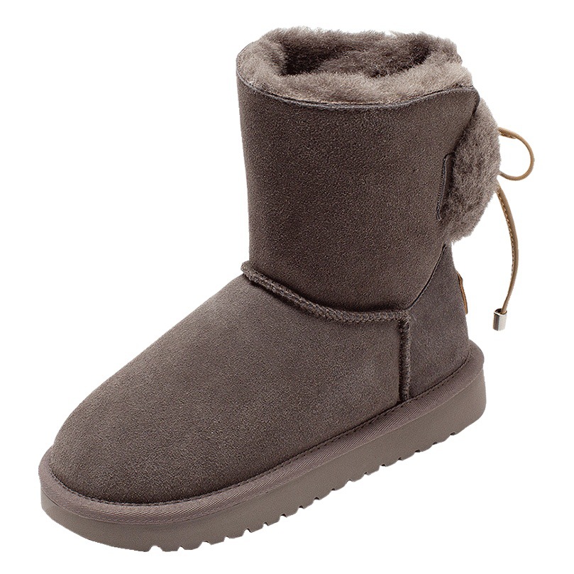 Botas de nieve para mujer Augu Shiden, estilo nuevo de otoño e invierno 2025, zapatos de algodón con suela gruesa de felpa para exteriores, mocasines casuales de media pantorrilla