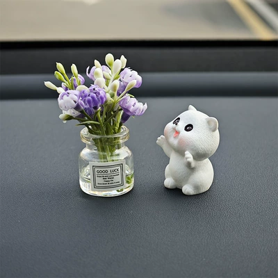 rabbit center console doll car | Car ornaments - hug-cat-purple-jasmine-vase-free-traceless-glue