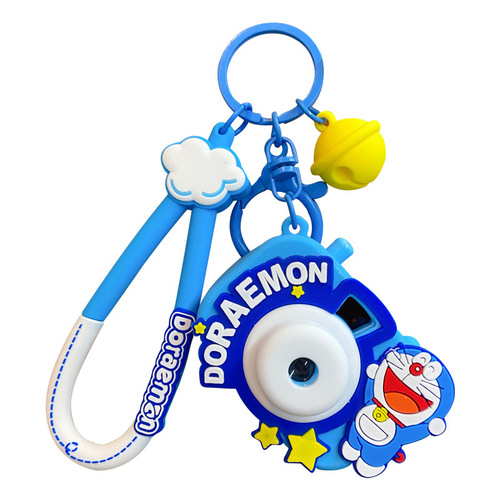 Genuine Doraemon projection camera keychain childhood memories jingle cat key chain ring car key pendant