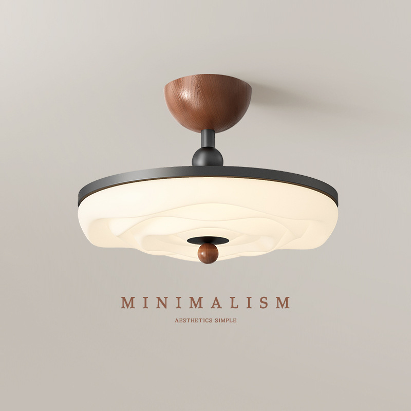 Estilo crema medieval lámpara de techo de dormitorio simple lámpara de araña de grano de madera de nogal lámpara de habitación de protección ocular de espectro completo retro americano