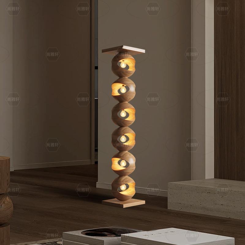 Zhongshan Factory Minimalist Zhongshan Factory Direct Sales Vintage Wabi-Sabi Style Wooden Art Restaurant Floor Lamp Creative Personality Art