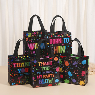 Temu Hot-Selling Heat-Pressed Bag Non-Woven Luminous Text Handbag Shopping Mall Gift Shopping Bag Holiday Party Special