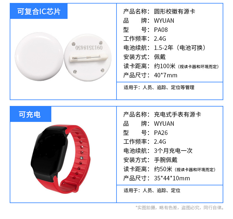 2.4G微波rfid有源电子标签远距离识别射频卡家校通人员定位管理-阿里巴巴