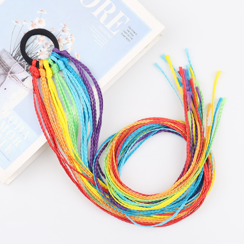 Hair ring color dirty braid colorful personality ponytail wig rainbow fine three-strand braid hair ring wig ponytail wholesale