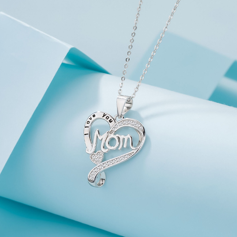 925 Sterling Silver Material 925 Sterling Silver Rhinestones Plating Letter Heart Shape Pendant Necklace