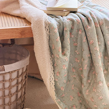 新款冬季A面全棉双层纱面舒棉绒多功能花边加厚保暖毯被套毯