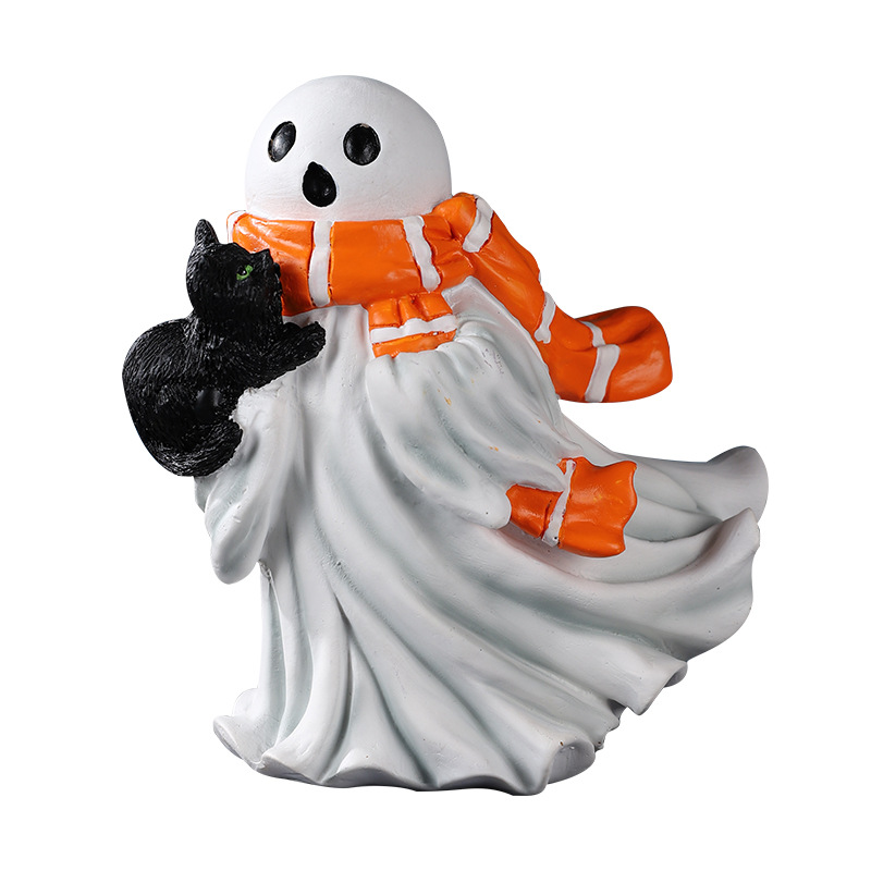  New Product Halloween Holiday Decorations Resin Ornaments Cartoon Ghost Black Cat Home Desktop Atmosphere Decoration