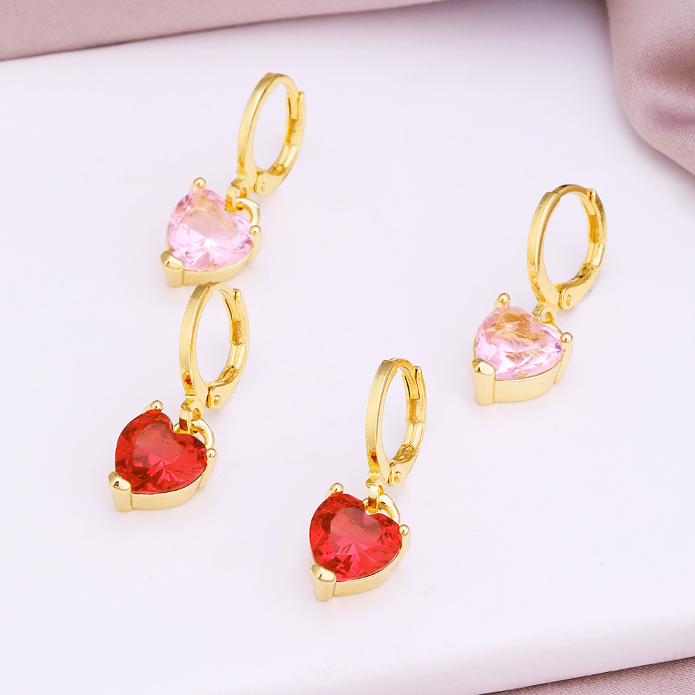 Fashion Heart Shape Copper Inlay Crystal Drop Earrings 1 Pair display picture 2