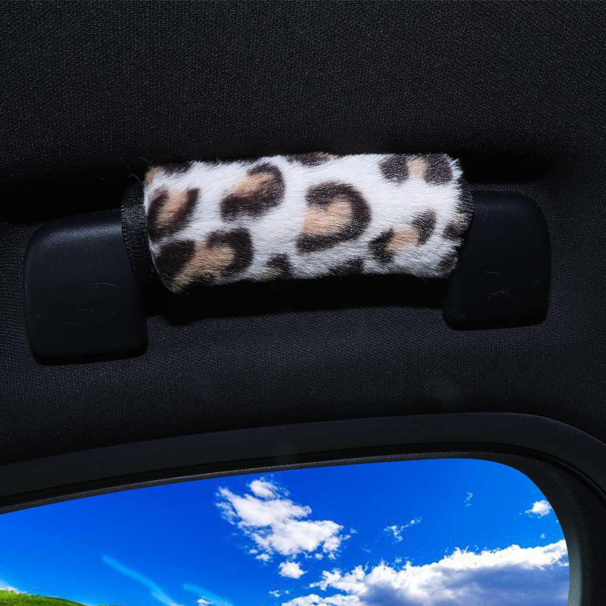 Car roof handle protective cover, plush leopard print, universal for all seasons, door handle cover