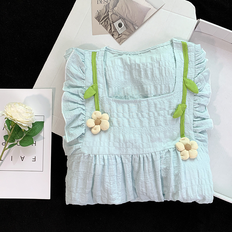 Pijama de flores de manga larga con cojín de pecho, vestido de cuello cuadrado de otoño de mujer, princesa, viento suelto, pijama de algodón, ropa para el hogar.