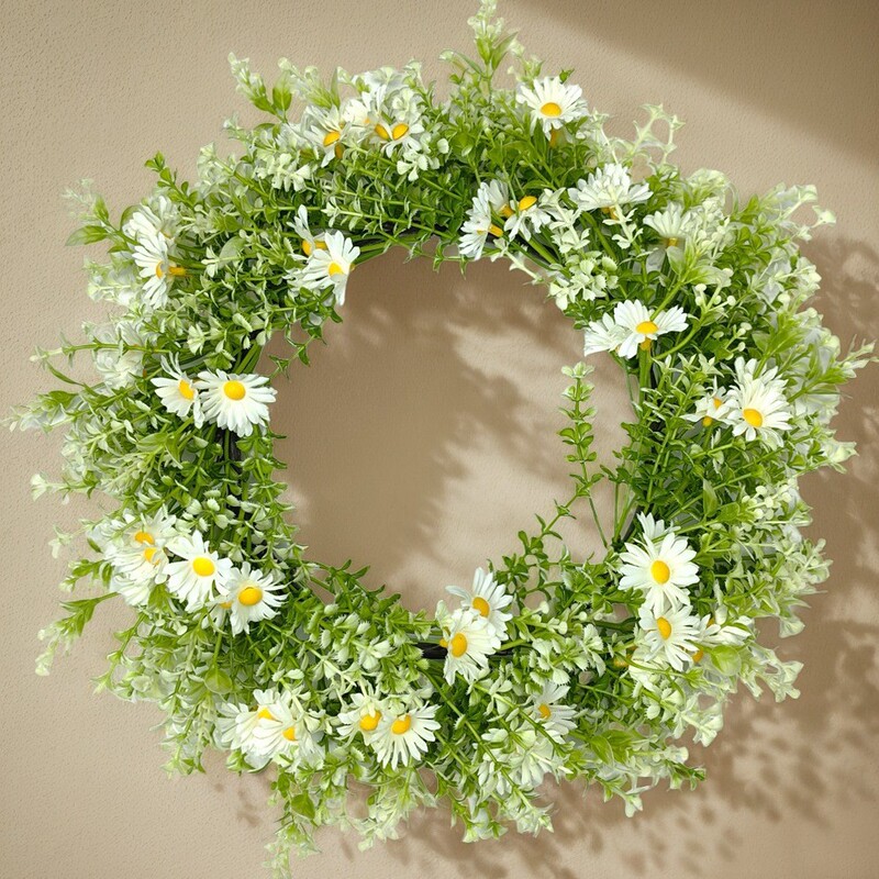 Spring Simulation Daisy Eucalyptus Leaves Small Daisy Wreath Easter Door Ring Hanging Silk Flower Home Decoration