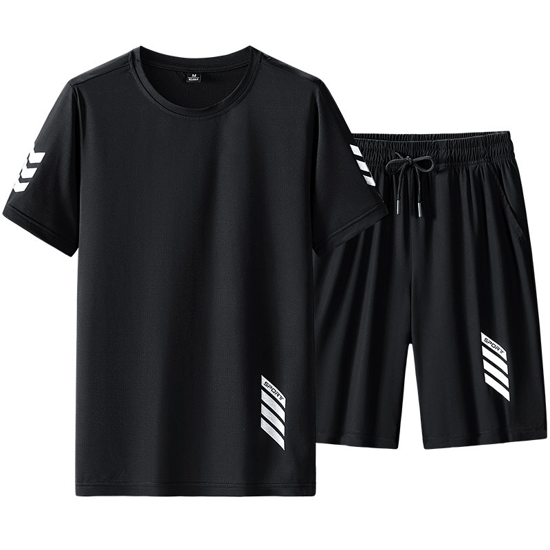 Vêtements pour hommes Combinaison spéciale transfrontalière à séchage rapide pour hommes, sport deux pièces, été, respirant, absorbant l'humidité, T-shirt court_voghion.com