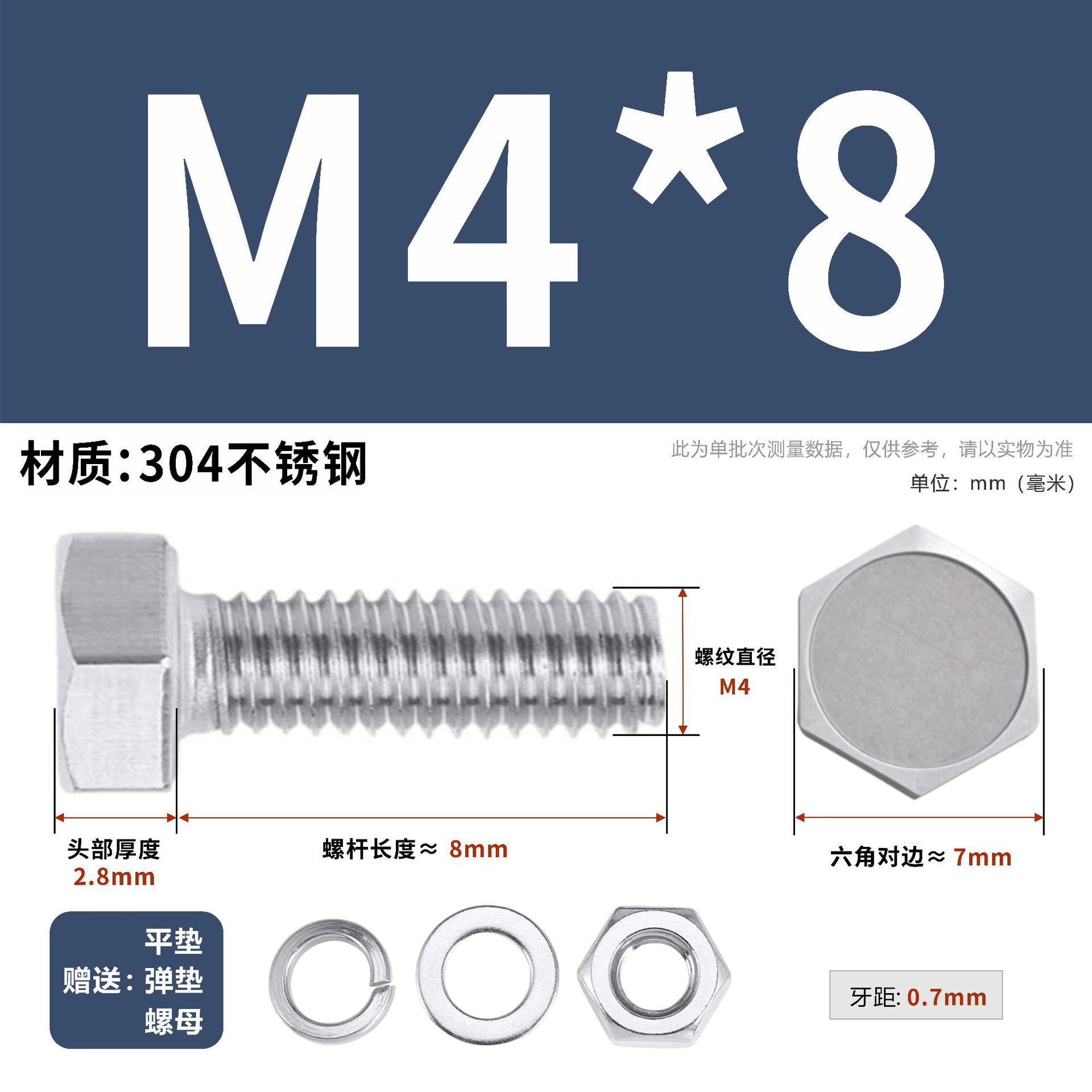 304 acero inoxidable tuerca perno hexagonal conjunto de accesorios de almohadilla de resorte M3M4M5M6M12 image 23
