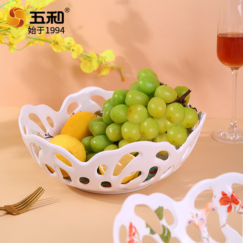 Wuhe hollow fruit plate and fruit basket for home living room dry fruit plate coffee table new high-end light luxury tall fruit plate