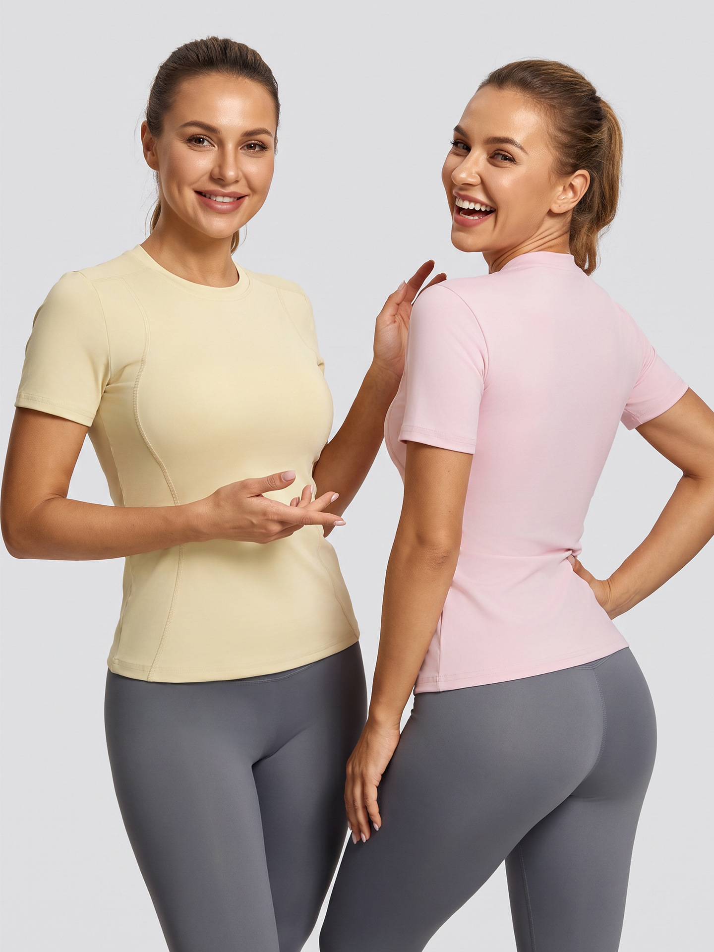 Camiseta Deportiva Juyitang Peach Basic Fitness de Manga Corta, Transpirable y Ajustada para Mujer, para Running, Entrenamiento y Yoga