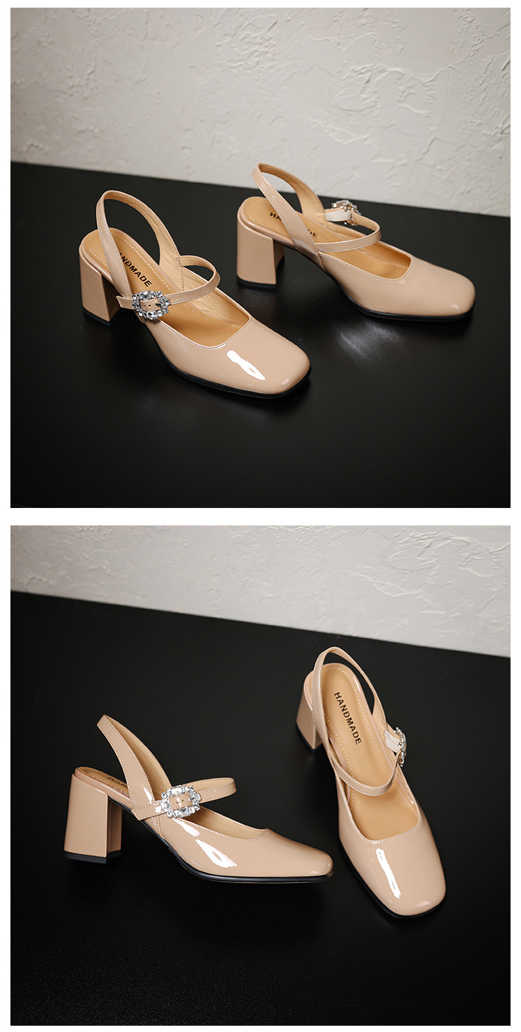 Giày sandal cao gót nữ quai ngang mũi tròn bít, gót 7 cm, phong cách Mary Jane — màu đen, Rượu vang đỏ, màu mơ, bạc chi tiết 27