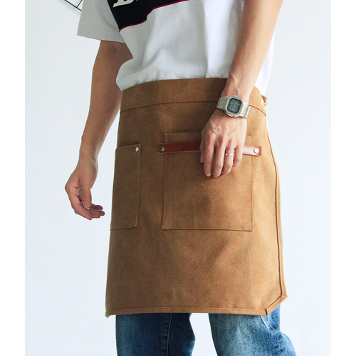 Korean style half-length canvas apron men's and women's work clothes restaurant kitchen western food coffee shop waiter printing logo