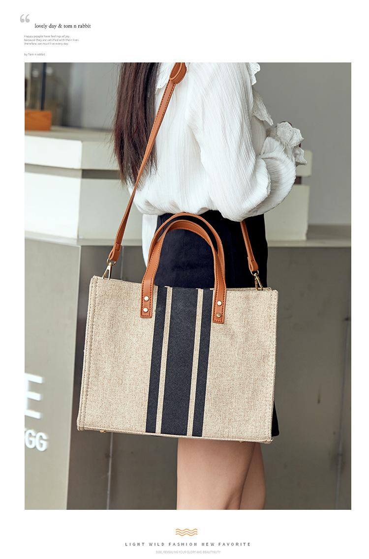 Porte-documents portable pour femmes, version coréenne, nouvelle version minimaliste rayée, toile de grande capacité, épaule simple diagonale, 2024_voghion.com