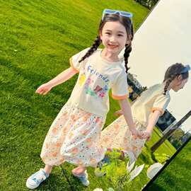 女童短袖套装夏季2025新款洋气时髦女宝宝夏装儿童宽松两件套薄款