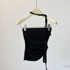 ストラップ付き通勤ボトミングベスト、多用途無地ブラック2025春夏シンプルな胸パッド付きチューブトップ韓国風レディースホルターネック
