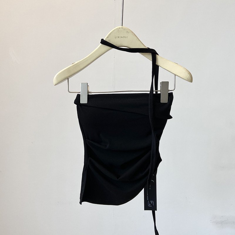 绑带通勤打底背心百搭纯色黑色春夏2025简约带胸垫抹胸韩版女挂脖
