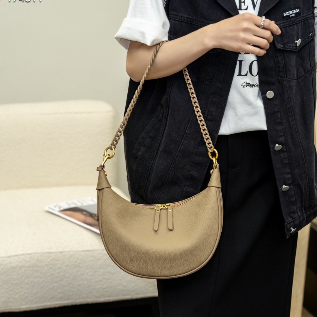 真皮腋下包女2024新款饺子包时尚单肩包高级感链条包斜挎包潮包女